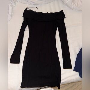 White Fox off the shoulder black mini dress